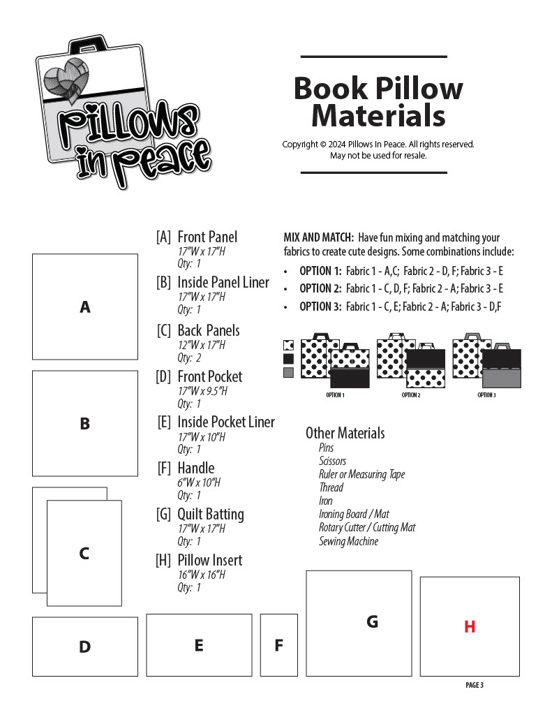 Materials for creating a book pillow